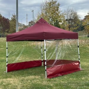 3x3 Katlanır Gazebo Tente 3 Duvarı Şeffaf Perdeli – Erbil Branda